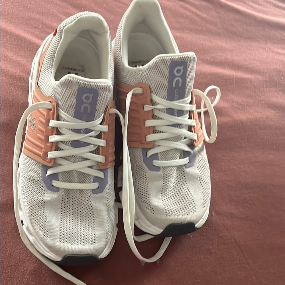 On Running Athletic Shoes - White, Peach, and Lavender